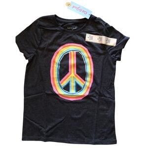 Peace Sign Graphic TSHIRT Short Sleeve Girls Small 6/6x Rainbow Tee Top Grey NWT
